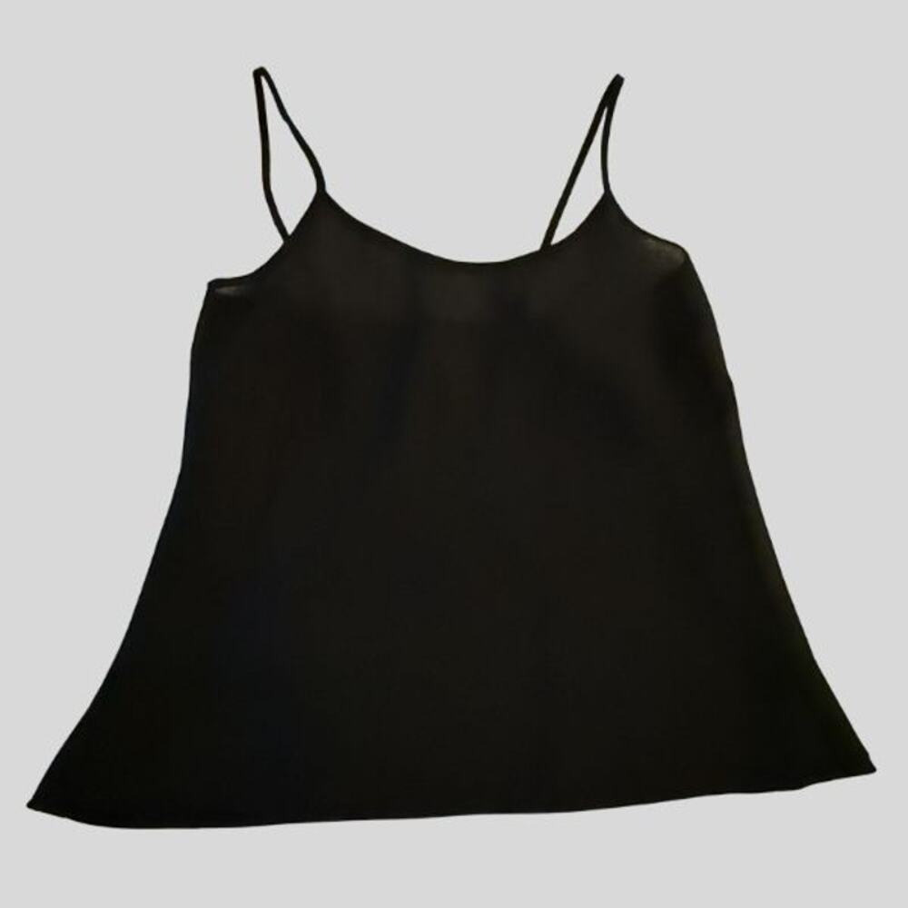 Black Sheer Chiffon Cami Tank Top Spaghetti Strap Flowy A-Line XS/S
